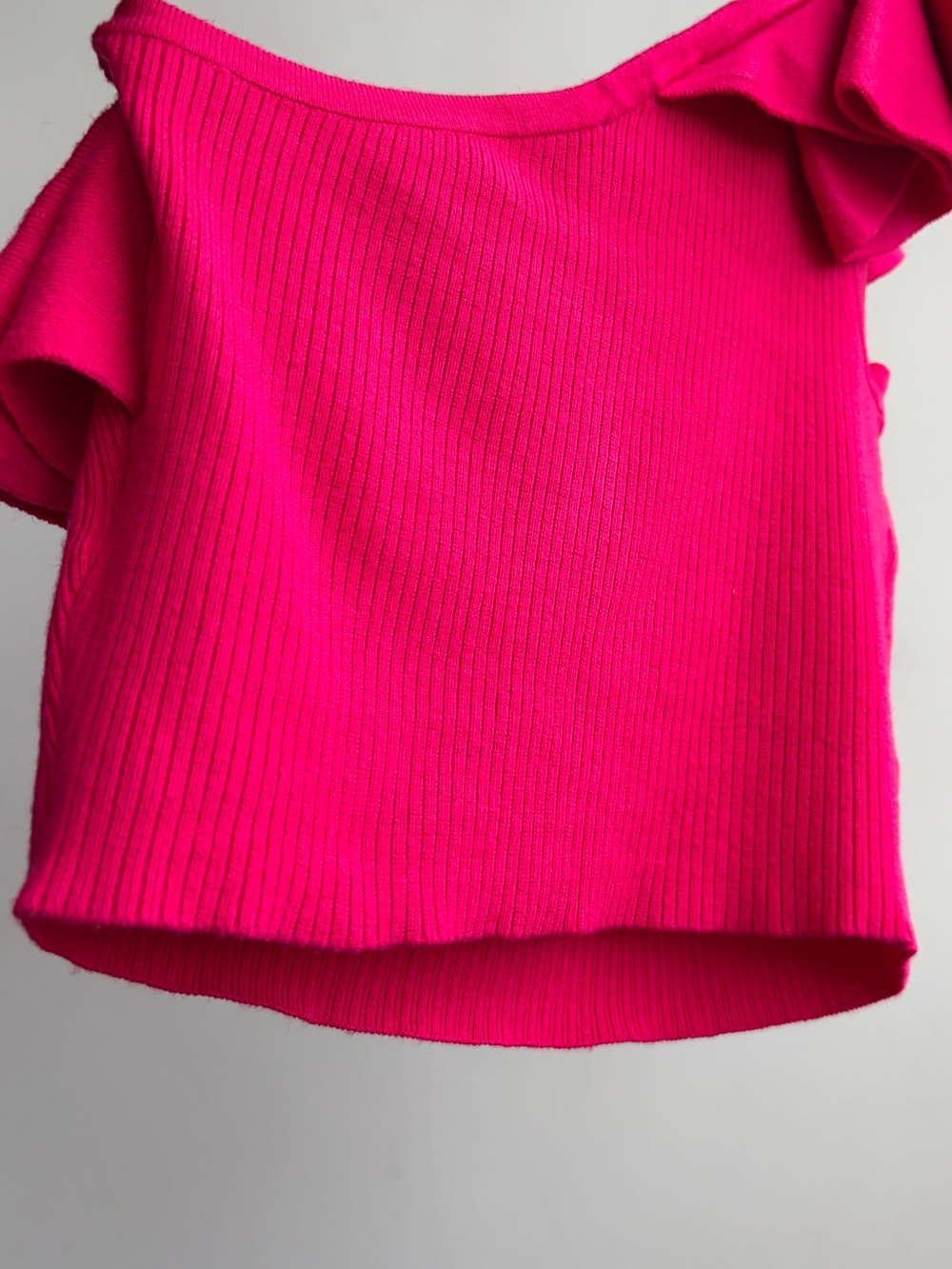 BNWT Express Hot Pink One-Shoulder Ruffle Crop Top - Picture 7 of 11